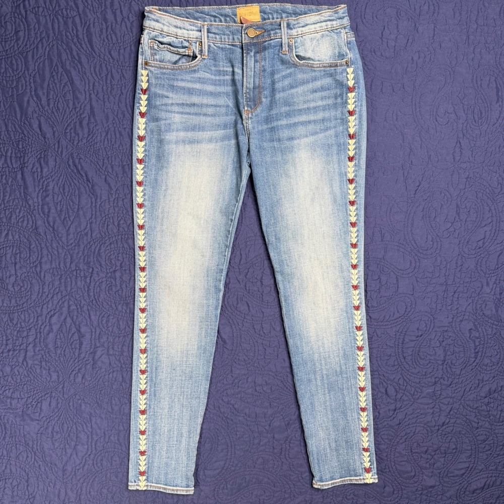 Driftwood Marilyn Embroidered Side Stripe Jeans Medium Wash W29 L29 Boho Slim